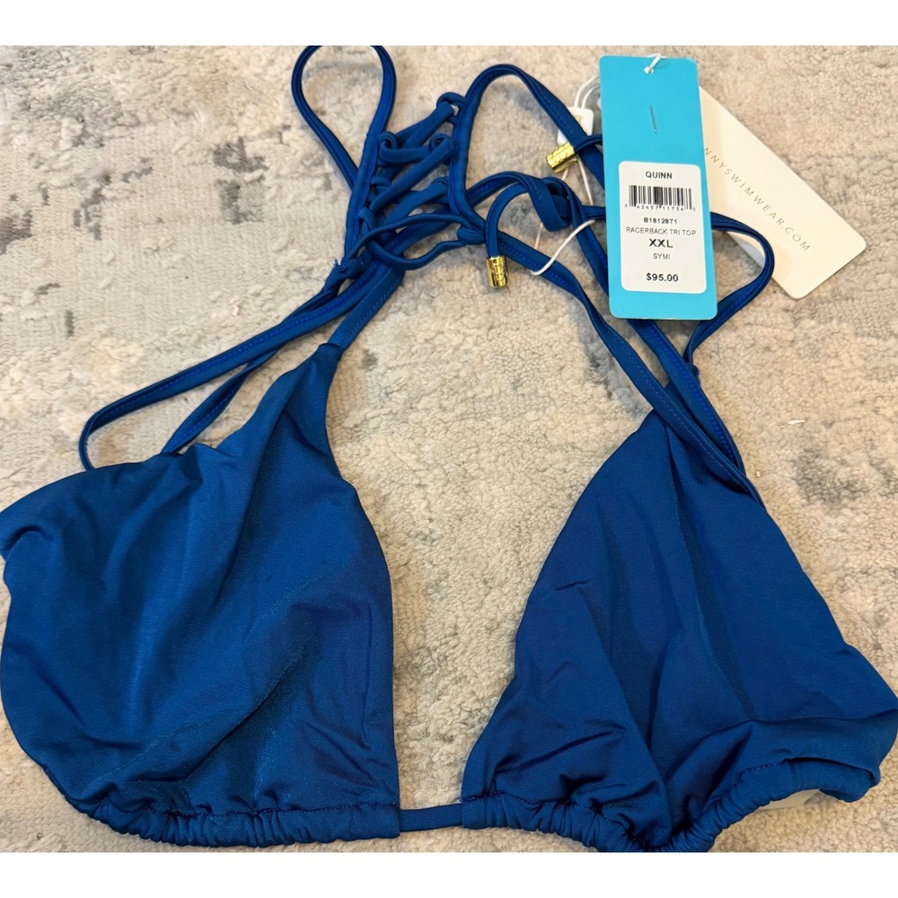 Beach Bunny Quinn Racerback Tri Top Symi Blue Gold Hardware B18128T1 XXL NWT